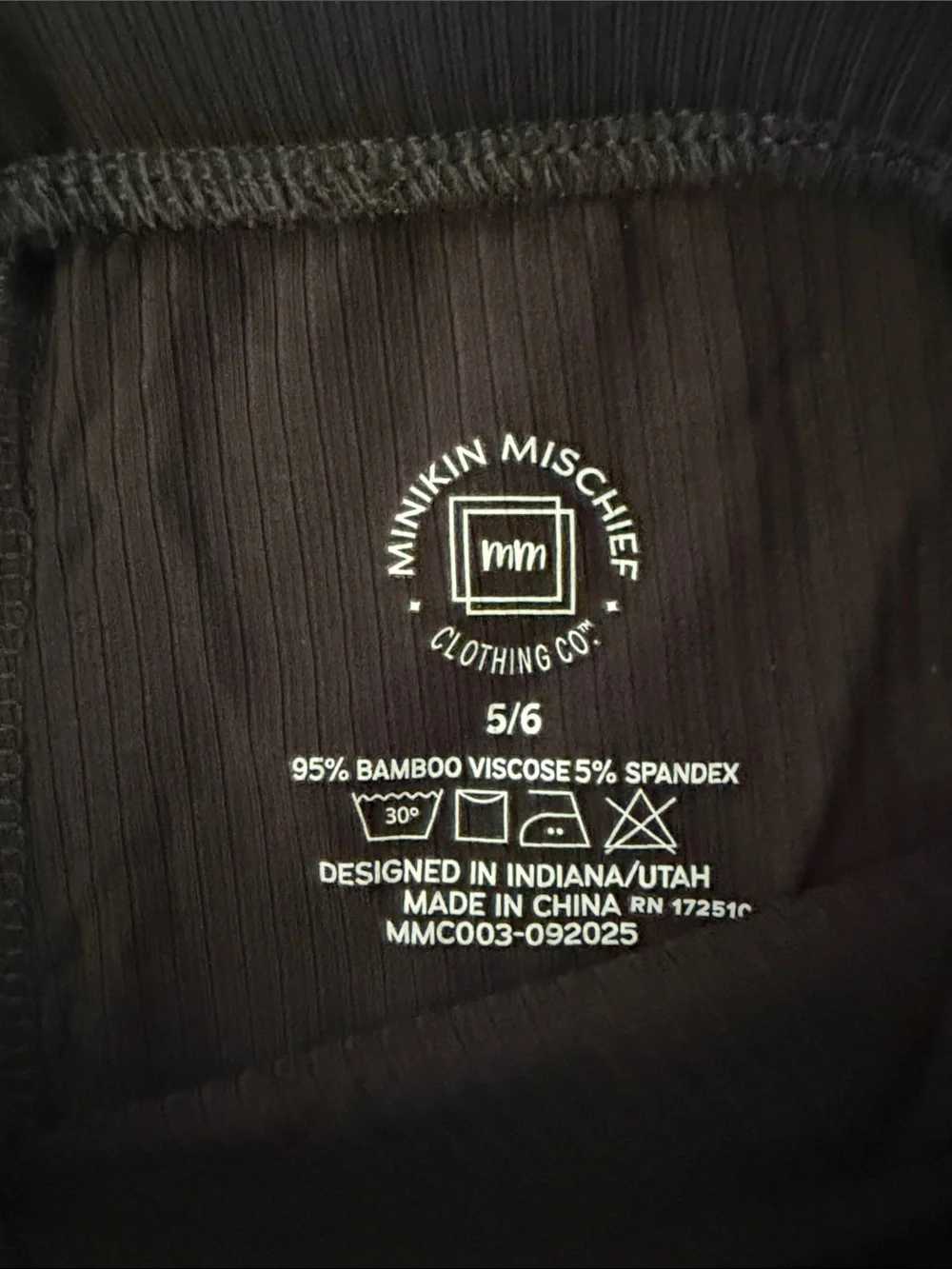 Minikin Mischief Black Ribbed Bamboo Viscose Leggings Kids‎ Size 5/6